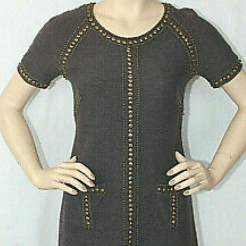 Tracy Reese Wool Dress W/ Beading&Metal Appliqus